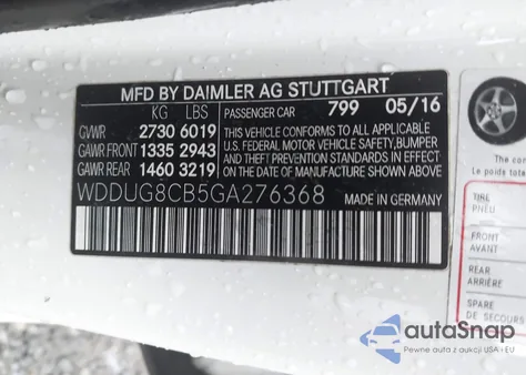 2016 Mercedes-Benz S 550 из США, поврежденный, VIN WDDUG8CB5GA276368